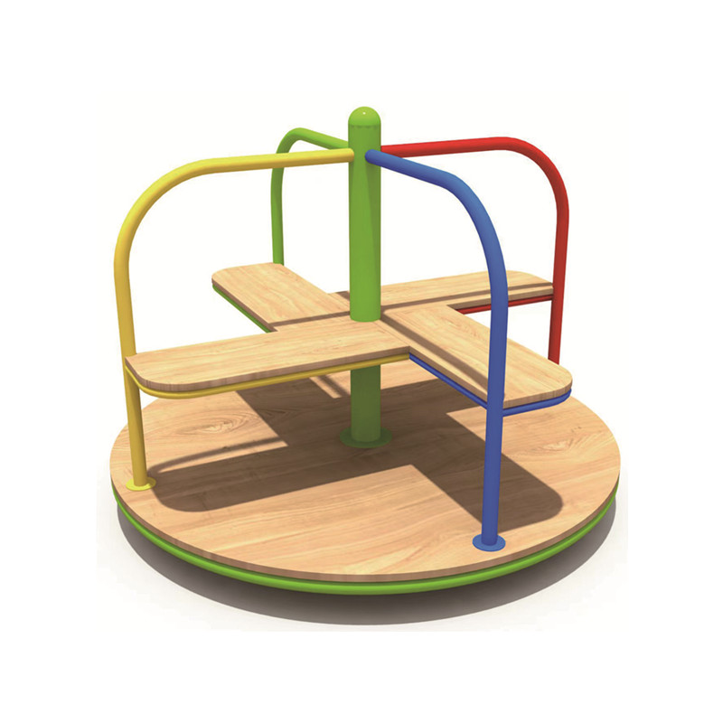 Kids Outdoor Merry Go Round - Outdoor Playground Wooden Carousel Horses Soft