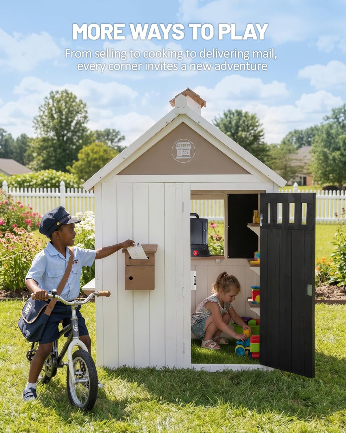 Kids Outdoor Chalkboard - 2-in-1 Cedar Wooden Kids Outdoor Playhouse