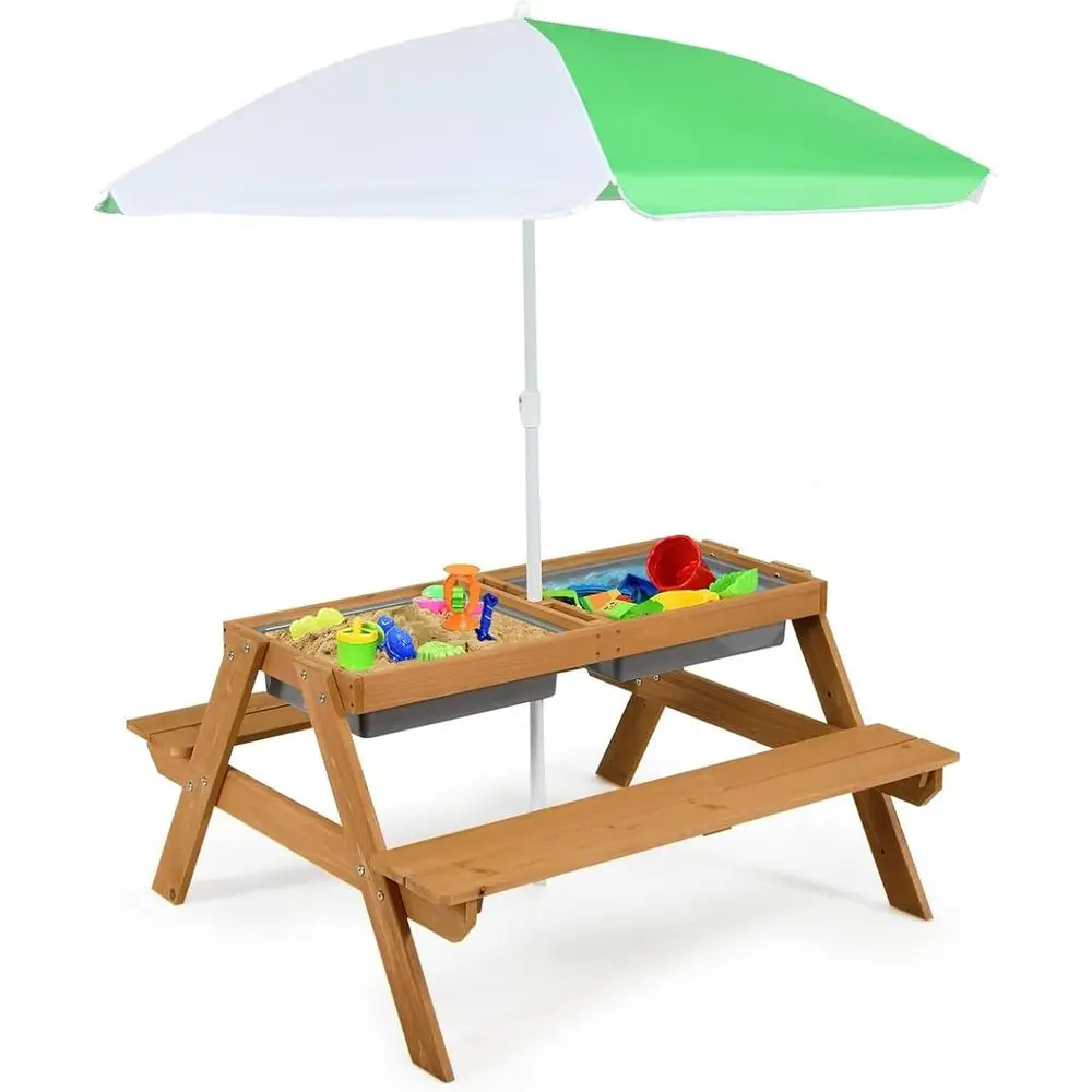 Kids Outdoor Garden Set - 4-in-1 Wooden Sand & Water Picnic