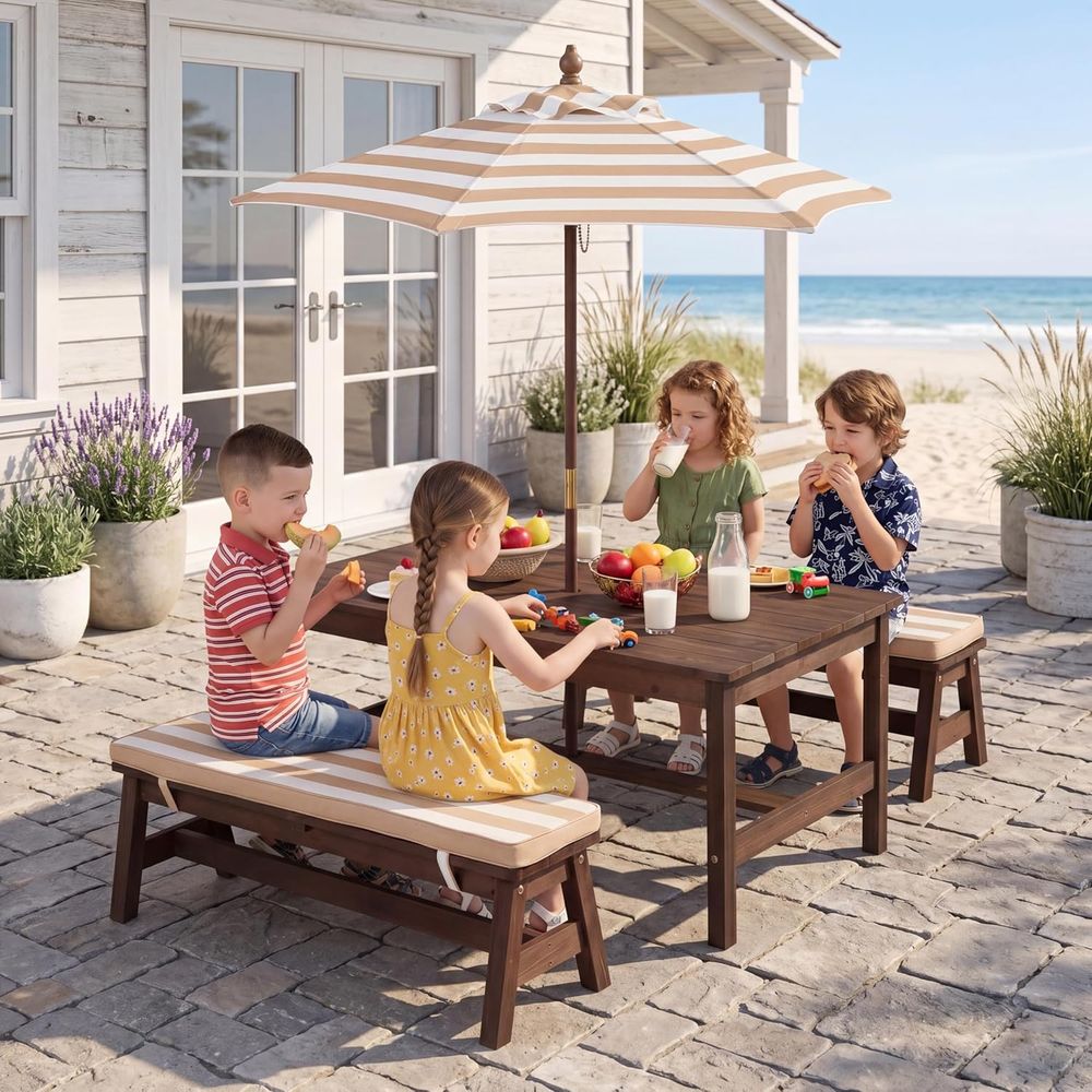 Kids Outdoor Bench With Umbrella - Kids Picnic Table, Large 42“x 23”