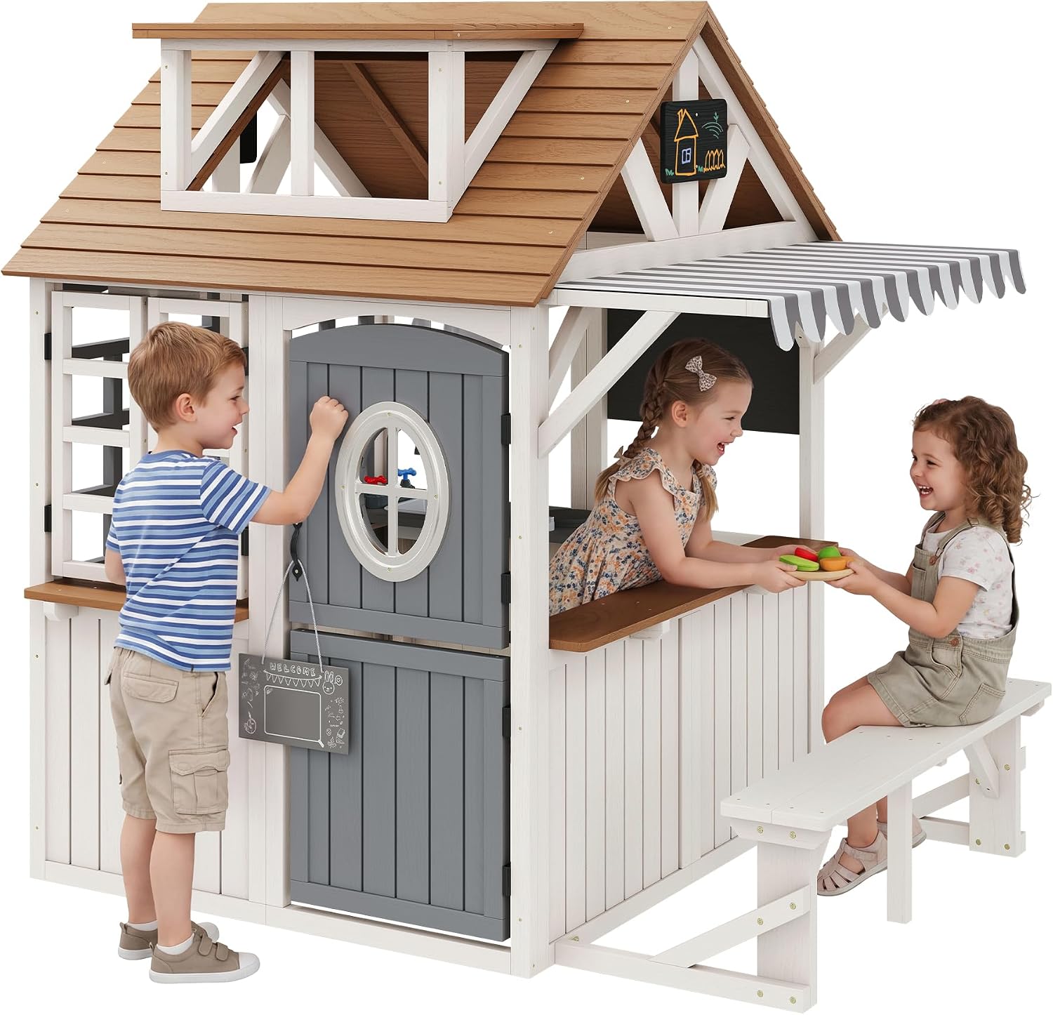 Kids Outdoor Chalkboard - Durable Fir Wood Outdoor Kids Playhouse,Waterproof