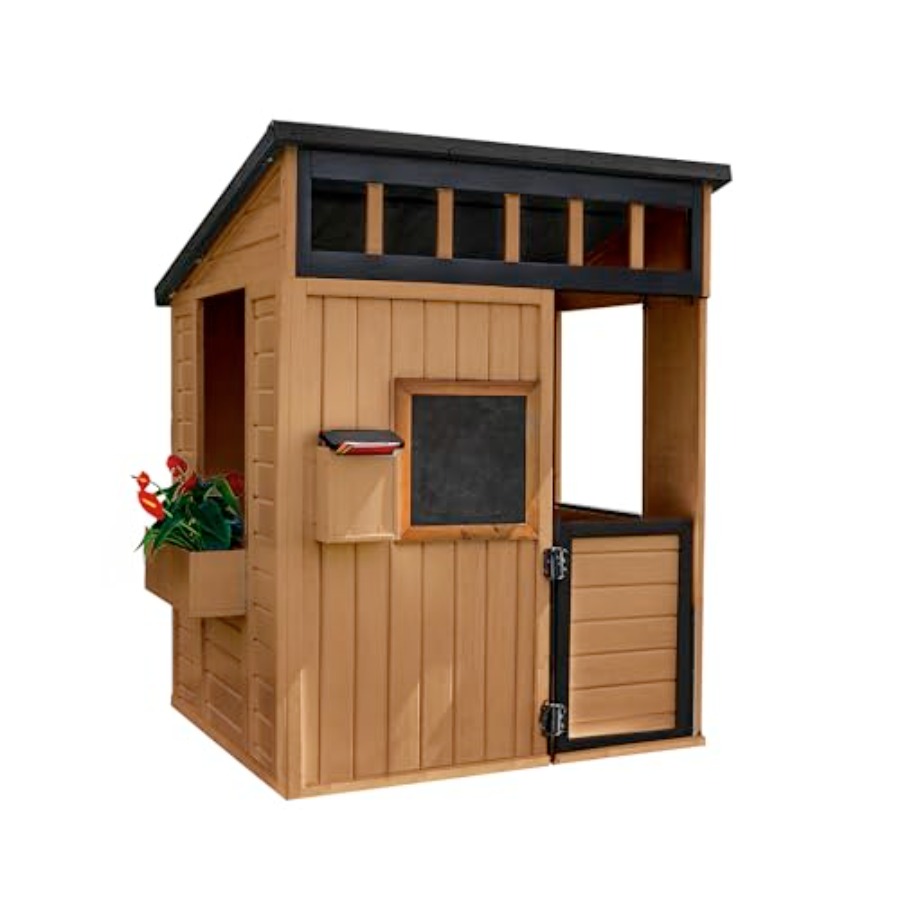 Kids Outdoor Chalkboard - Outdoor kids playhouse: cedar wood, white-gray