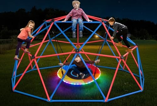 Kids Outdoor Jungle Gym Dome - Clim Dome Swing Set with LED