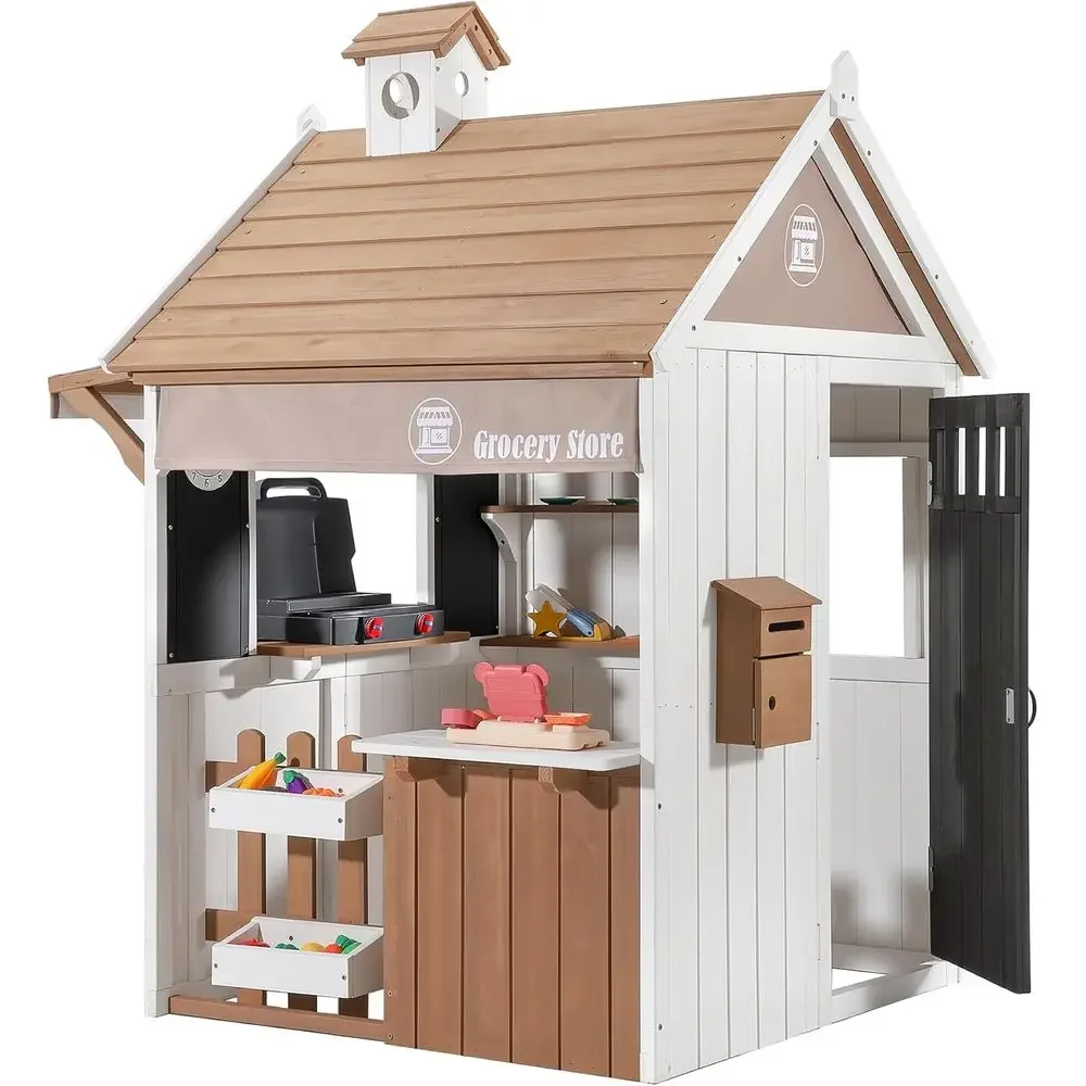 Kids Outdoor Chalkboard - 2-in-1 Kids Outdoor Playhouse, CeWooden Grocery
