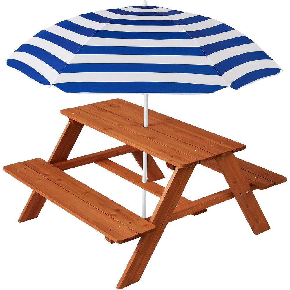 Kids Outdoor Bench With Umbrella - Wooden Kids Picnic Table with Umbrella,