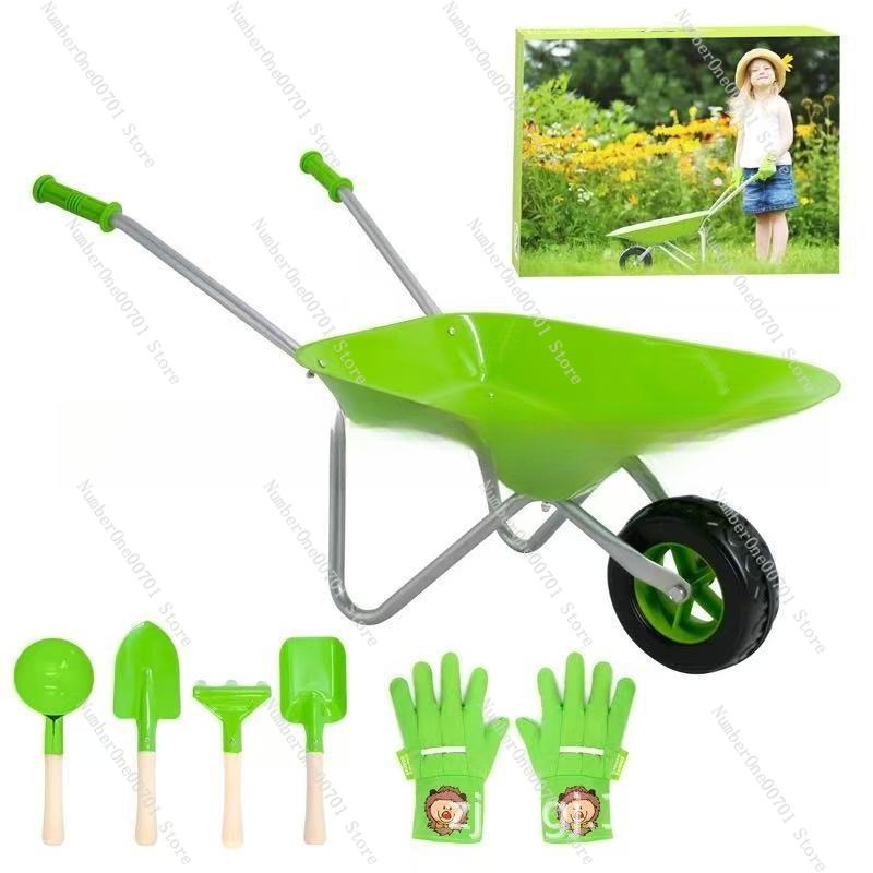 Kids Outdoor Garden - Kids Outdoor Wheelbarrow, Green Garden Play