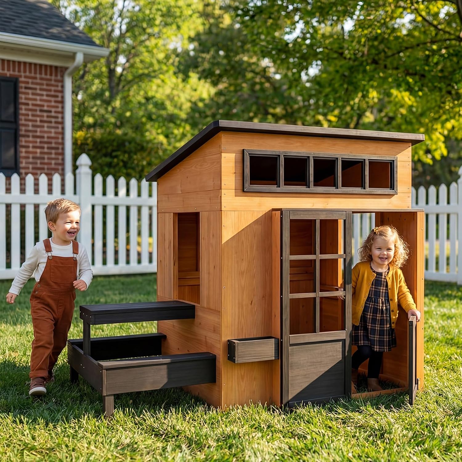 Kids Outdoor Chalkboard - Nordivale Outdoor Playhouse Modern Fir Wood