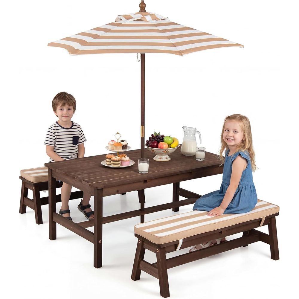 Kids Outdoor Bench With Umbrella - Kids Picnic Table, ir Wood Toddler
