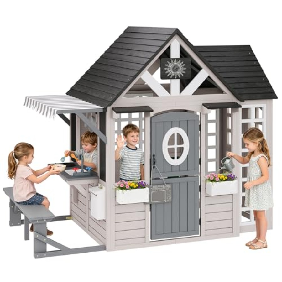 Kids Outdoor Chalkboard - Outdoor wooden playhouse for kids aged