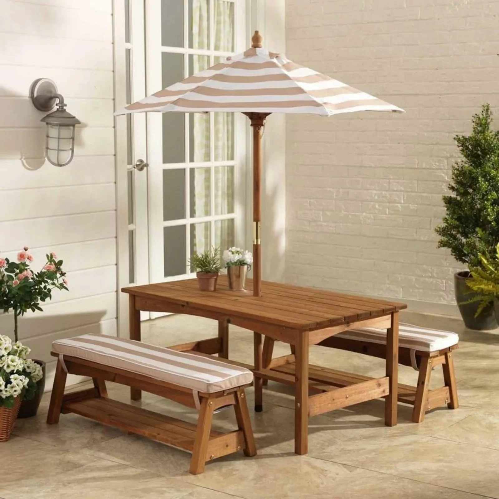 For Outdoor Wooden Table & Ben - Kids Outdoor Bench With Umbrella 评论和价格