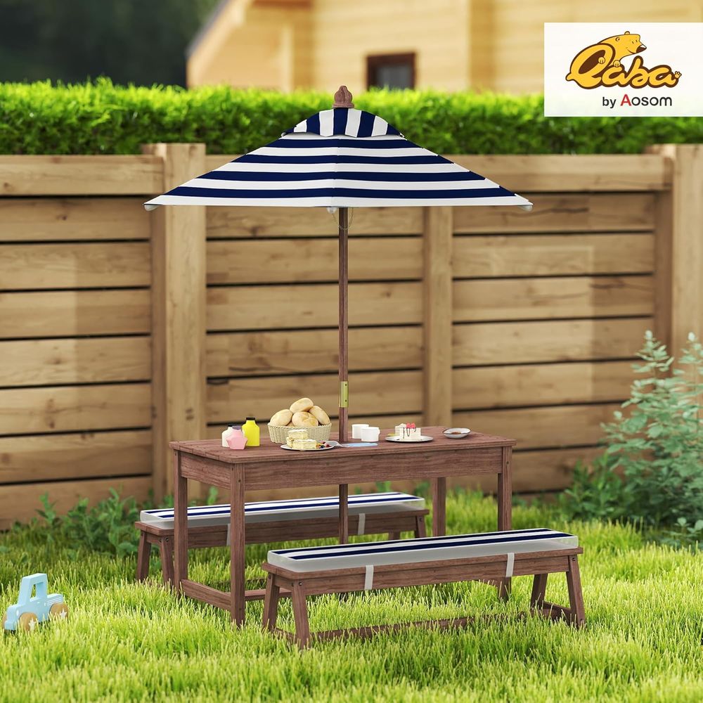 Qaba Kids Picnic Table, Outdoo - Kids Outdoor Bench With Umbrella 评论和价格