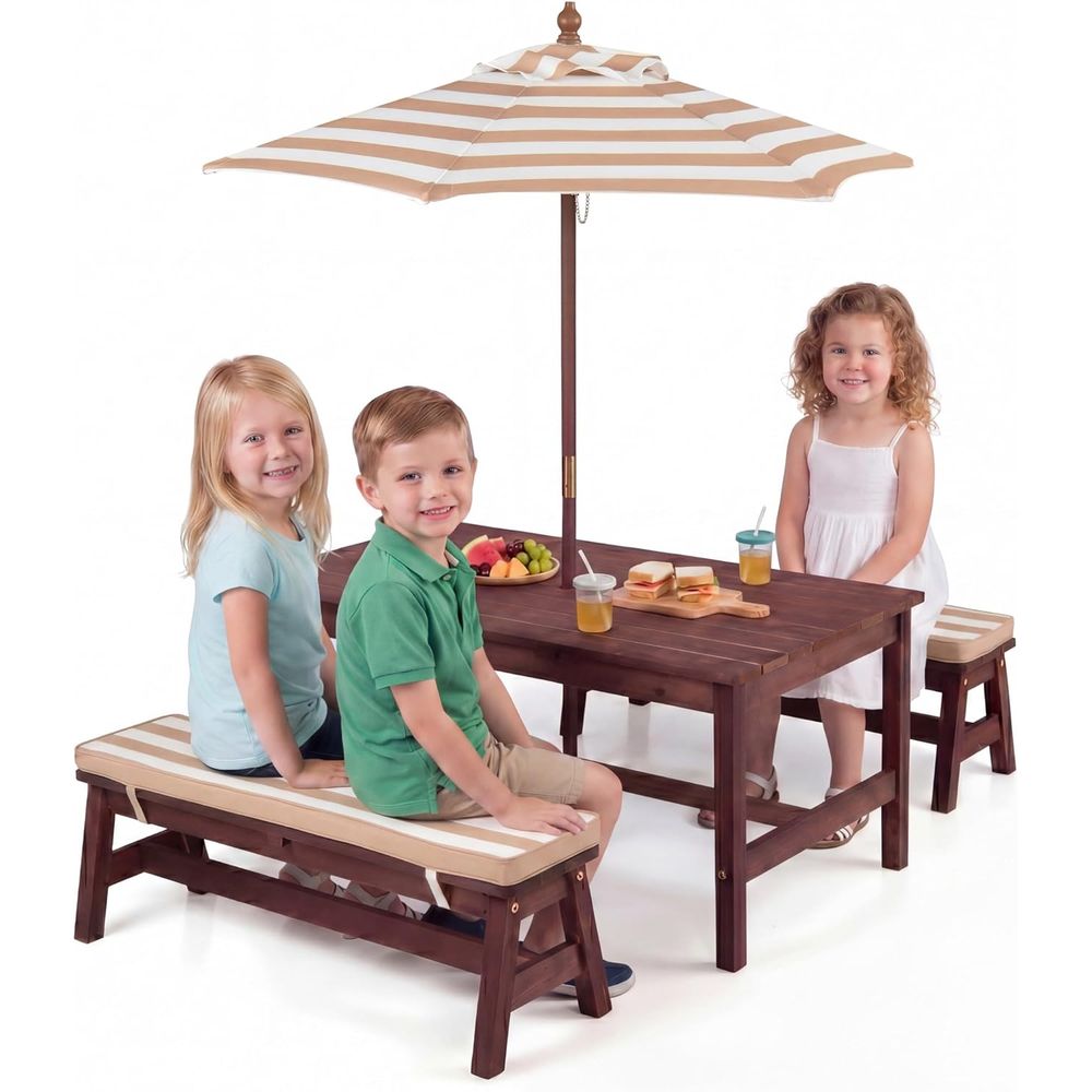 Kids Picnic Table, Large 42“x  - Kids Outdoor Bench With Umbrella 评论和价格
