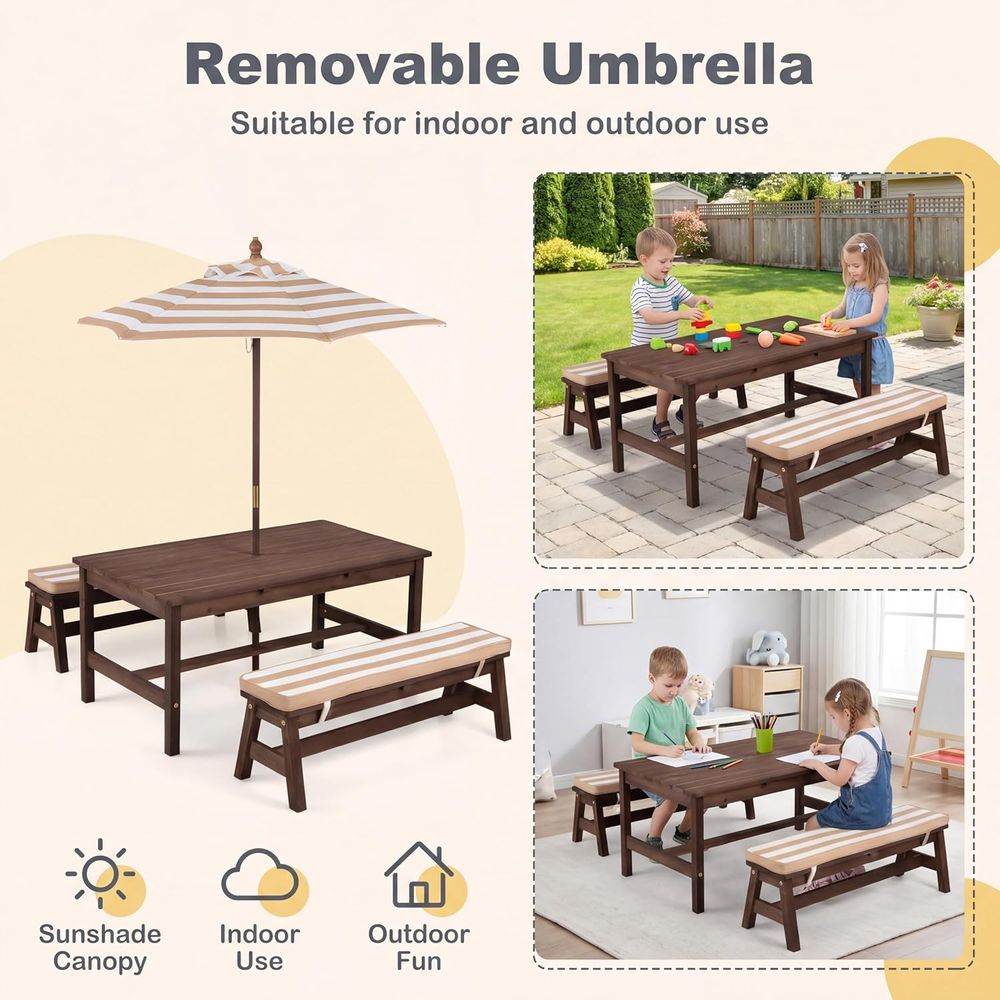Kids Picnic Table, Large 42“x  - Kids Outdoor Bench With Umbrella 评论和价格