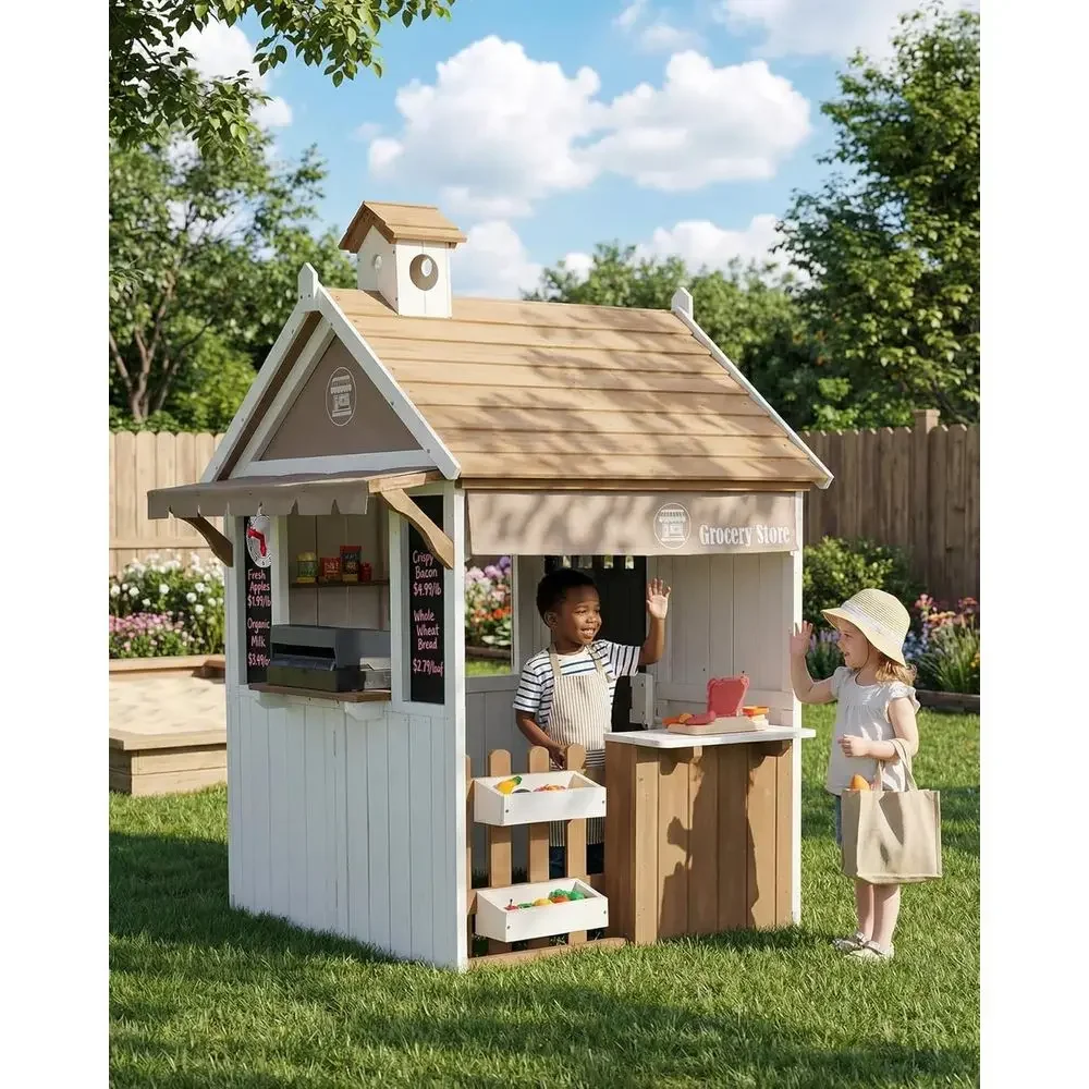 2-in-1 Kids Outdoor Playhouse, - Kids Outdoor Chalkboard 评论和价格