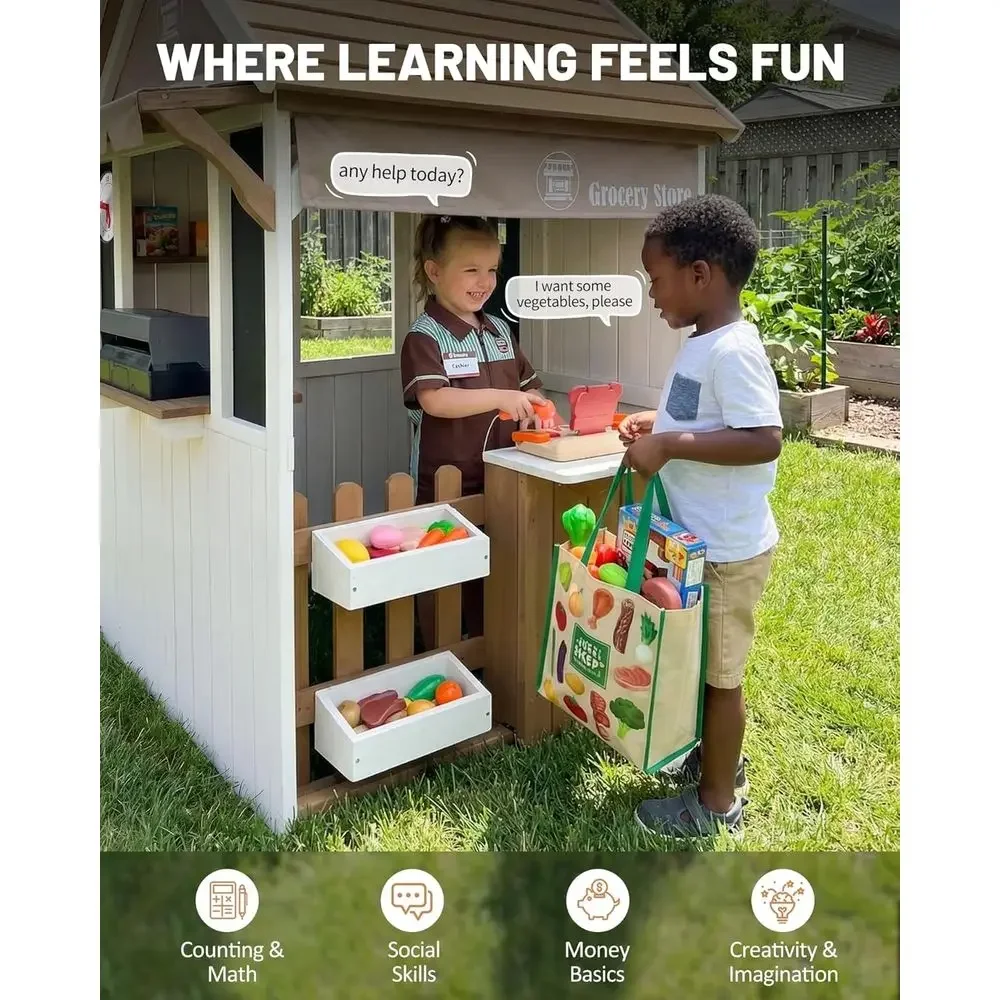 2-in-1 Kids Outdoor Playhouse, - Kids Outdoor Chalkboard 评论和价格