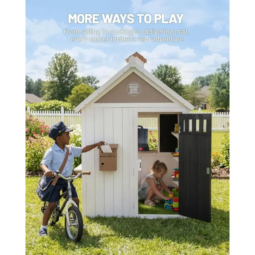 2-in-1 Kids Outdoor Playhouse, - Kids Outdoor Chalkboard 评论和价格