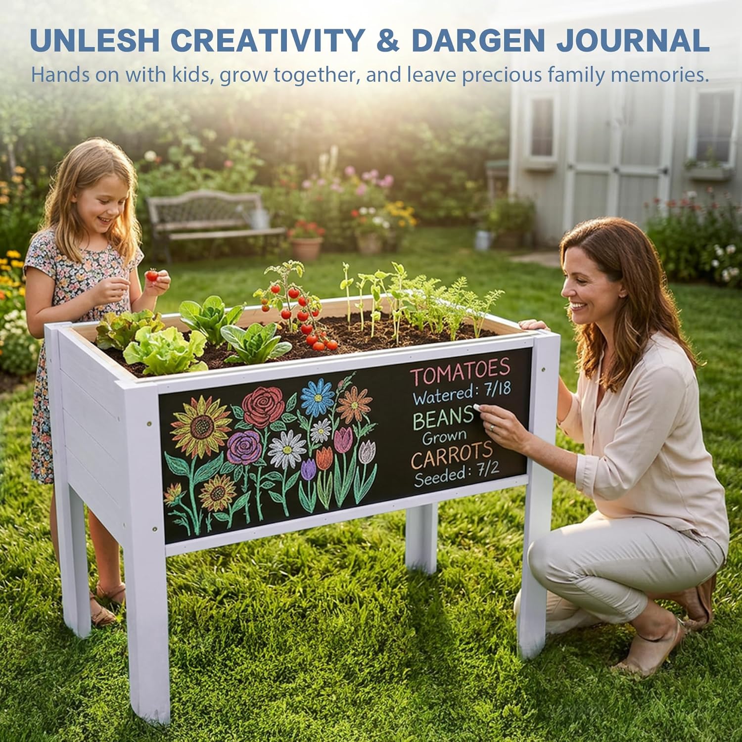 Kids Raised Garden Bed with DI - Kids Outdoor Chalkboard 评论和价格