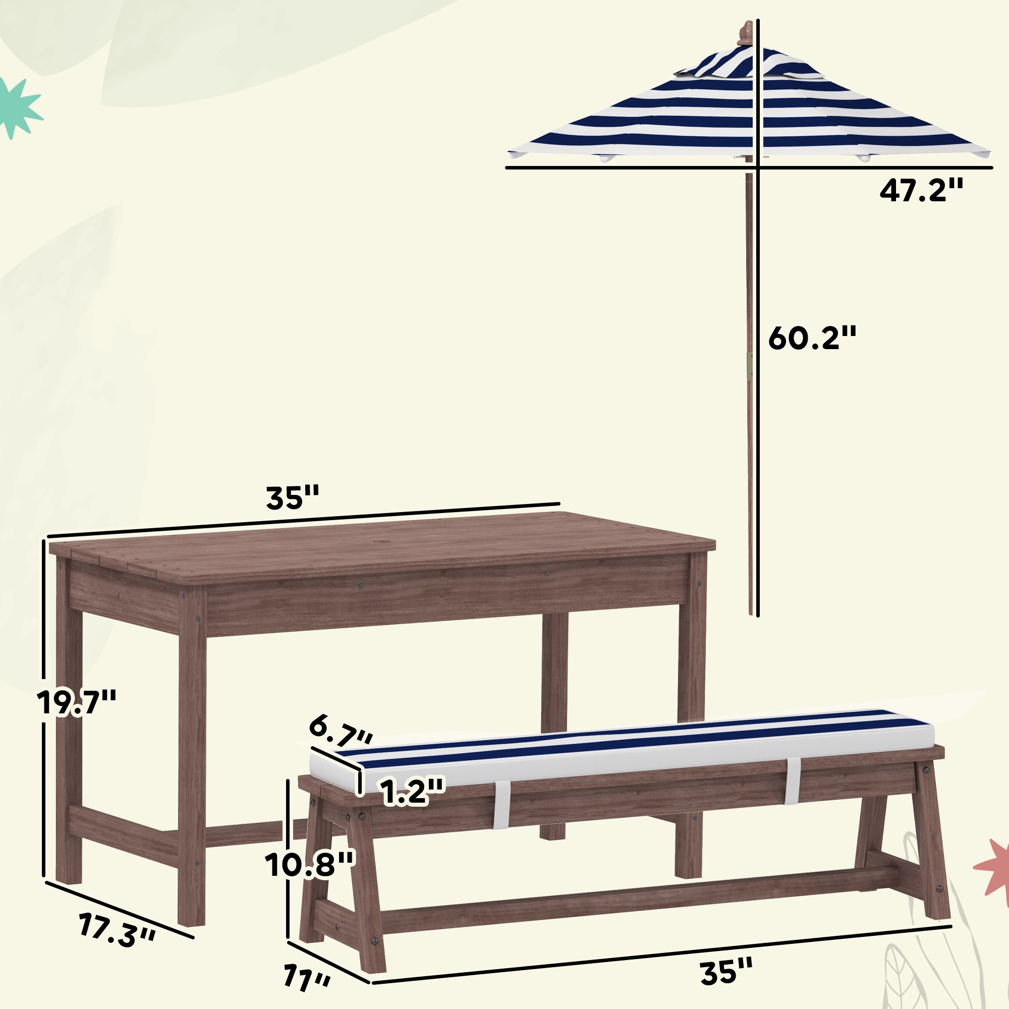 Outdoor Wooden Kids Picnic Tab - Kids Outdoor Bench With Umbrella 评论和价格