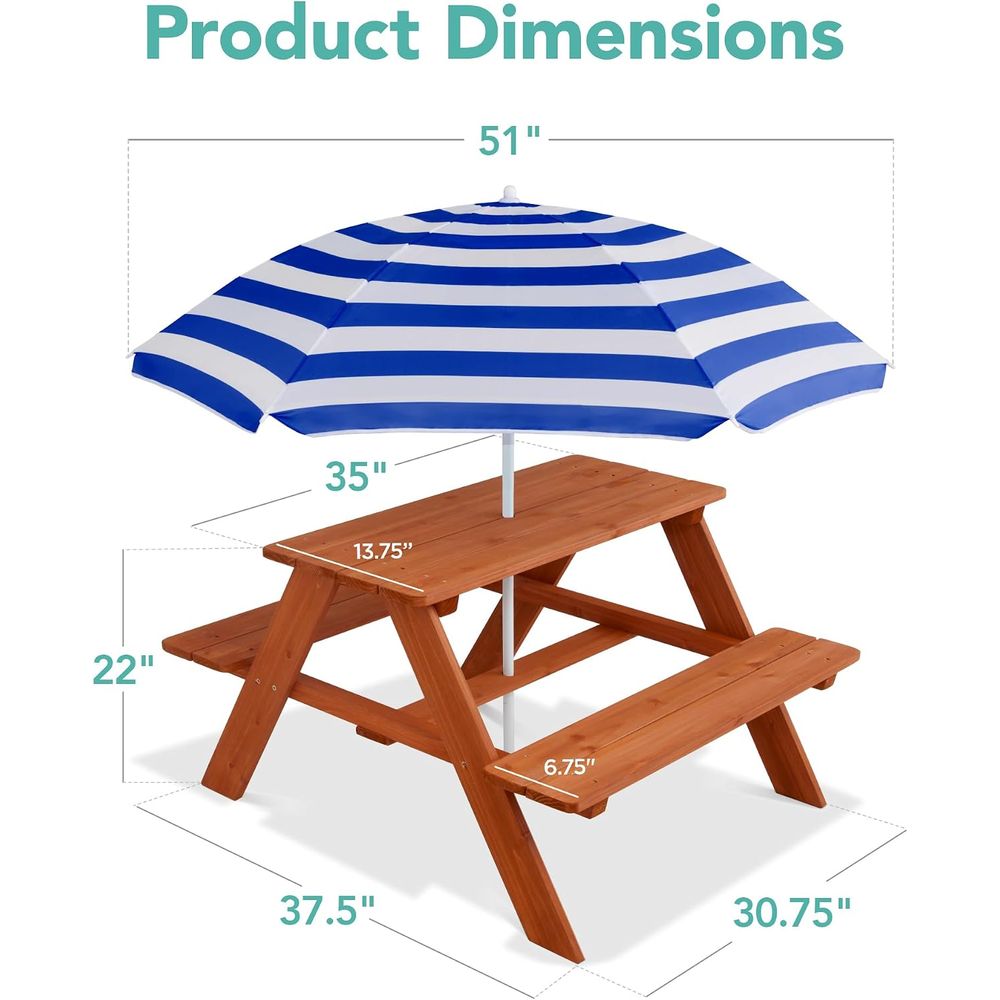 Wooden Kids Picnic Table with  - Kids Outdoor Bench With Umbrella 评论和价格