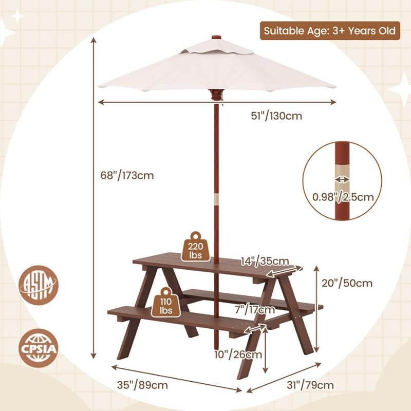 Outdoor 4-Seat Kids Picnic Tab - Kids Outdoor Bench With Umbrella 评论和价格