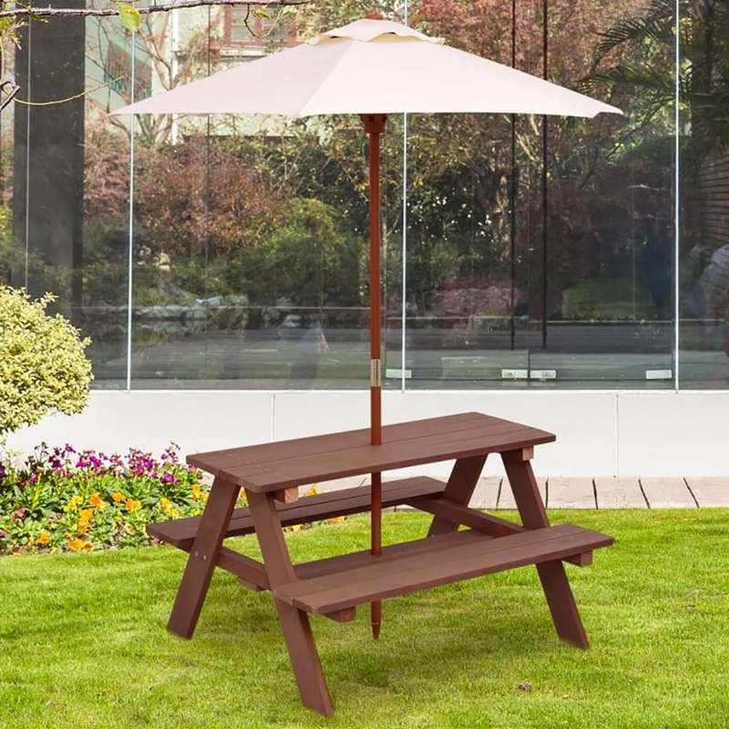 Outdoor 4-Seat Kids Picnic Tab - Kids Outdoor Bench With Umbrella 评论和价格