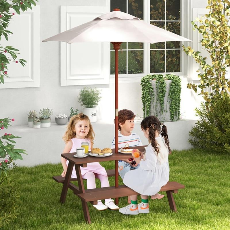 Outdoor 4-Seat Kids Picnic Tab - Kids Outdoor Bench With Umbrella 评论和价格