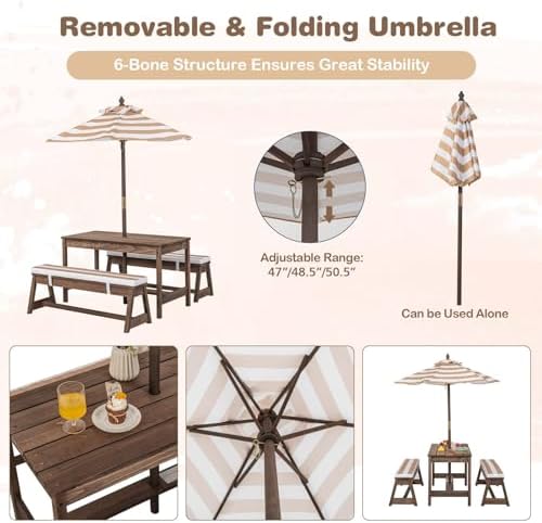 Kids Picnic Table, Outdoor Woo - Kids Outdoor Bench With Umbrella 评论和价格