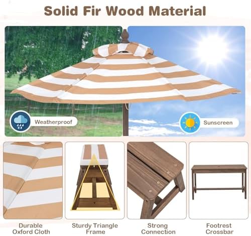 Kids Picnic Table, Outdoor Woo - Kids Outdoor Bench With Umbrella 评论和价格