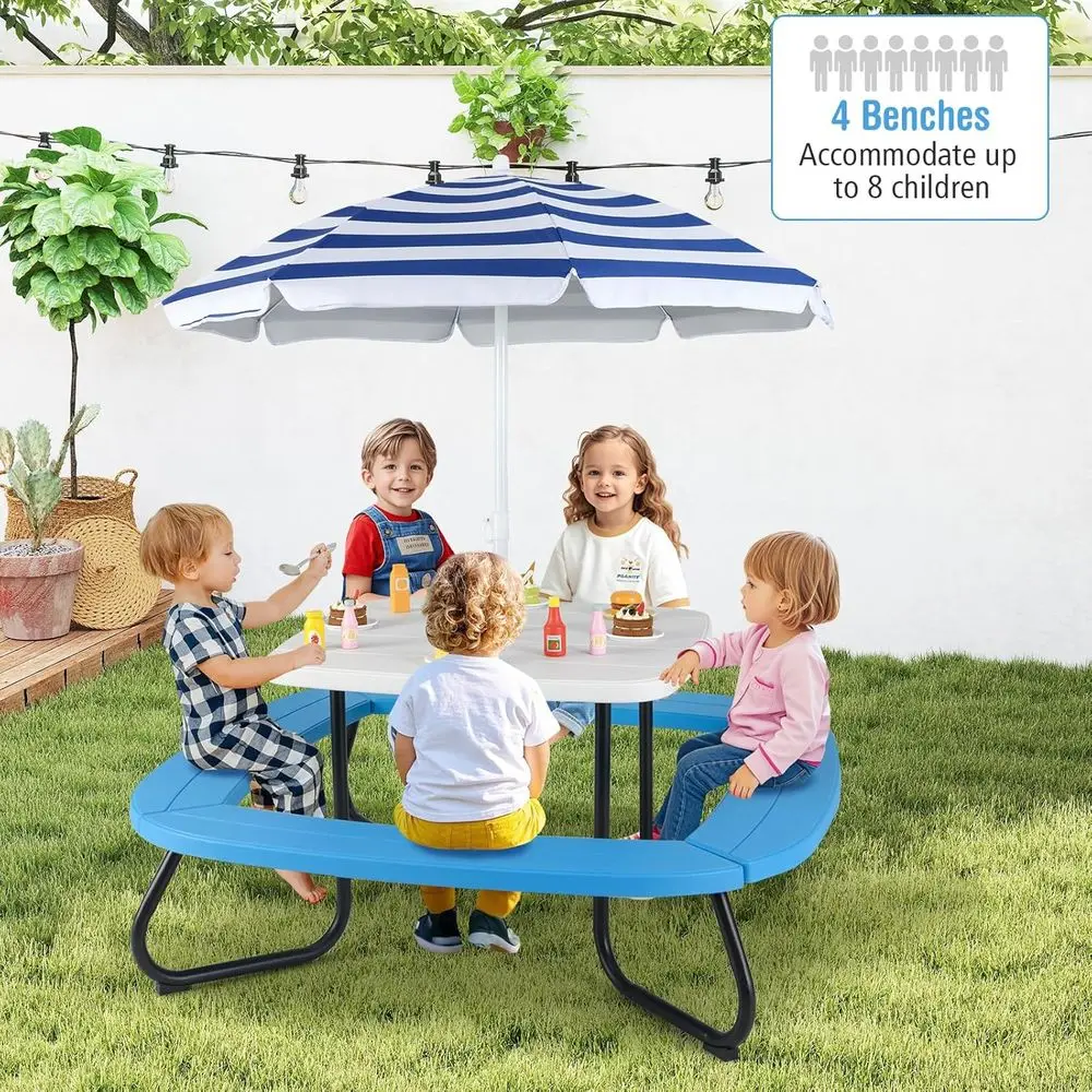 8-Person Kids Picnic Table wit - Kids Outdoor Bench With Umbrella 评论和价格