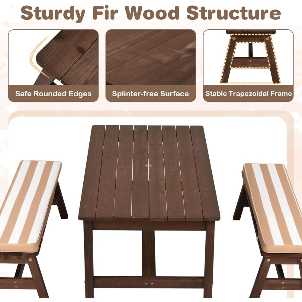 Kids Picnic Table, ir Wood Tod - Kids Outdoor Bench With Umbrella 评论和价格