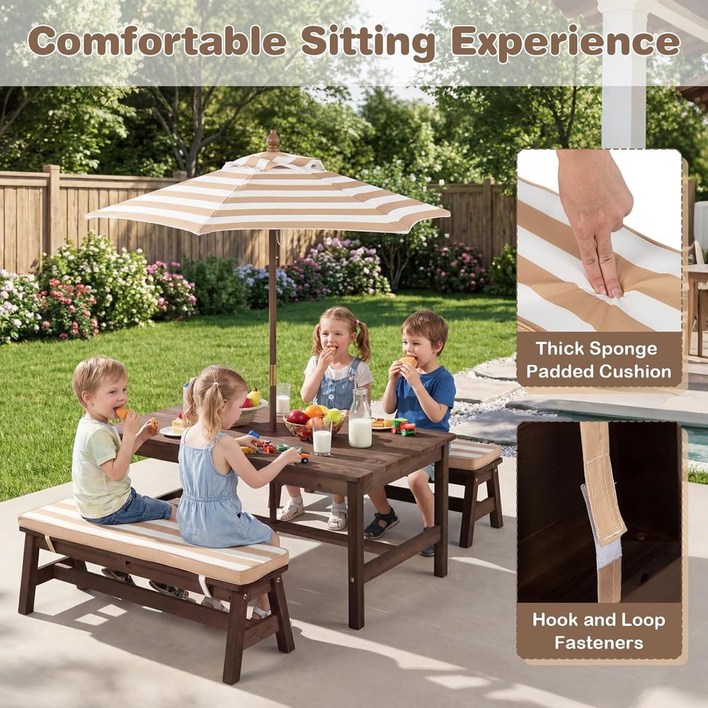 Kids Picnic Table, ir Wood Tod - Kids Outdoor Bench With Umbrella 评论和价格
