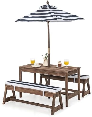 Kids Picnic Table, Outdoor Woo - Kids Outdoor Bench With Umbrella 评论和价格