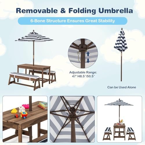 Kids Picnic Table, Outdoor Woo - Kids Outdoor Bench With Umbrella 评论和价格