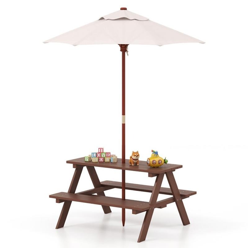 Outdoor 4-Seat Kids Picnic Tab - Kids Outdoor Bench With Umbrella 评论和价格