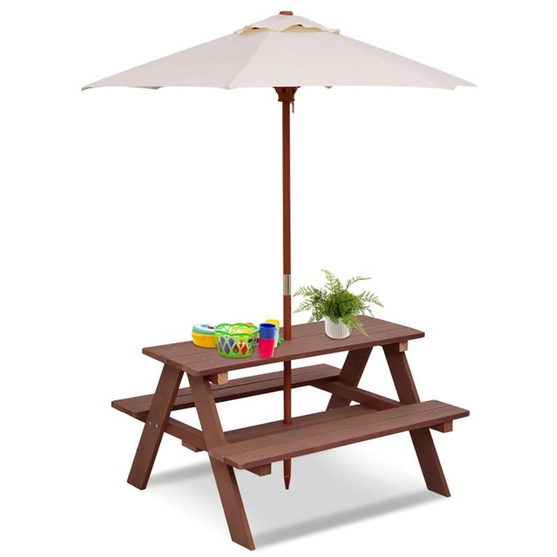 Outdoor 4-Seat Kids Picnic Tab - Kids Outdoor Bench With Umbrella 评论和价格