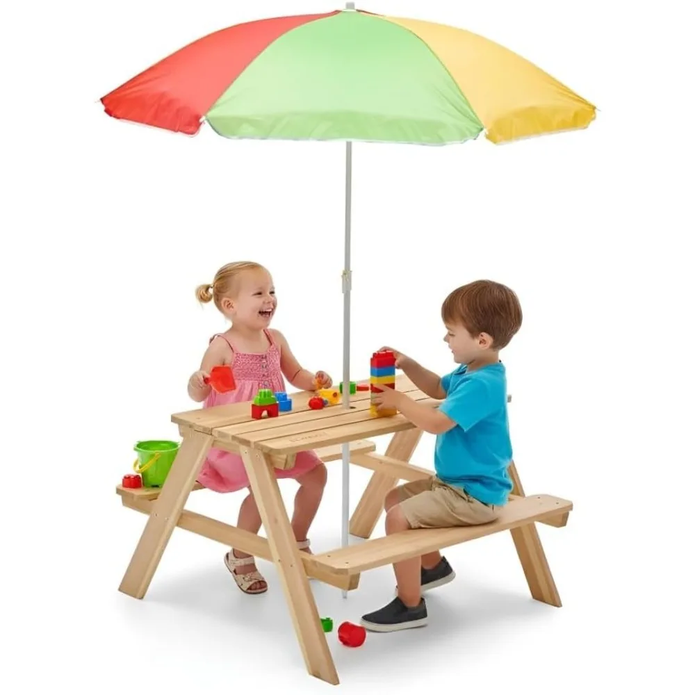 Wooden Kids Picnic Table Outdo - Kids Outdoor Bench With Umbrella 评论和价格