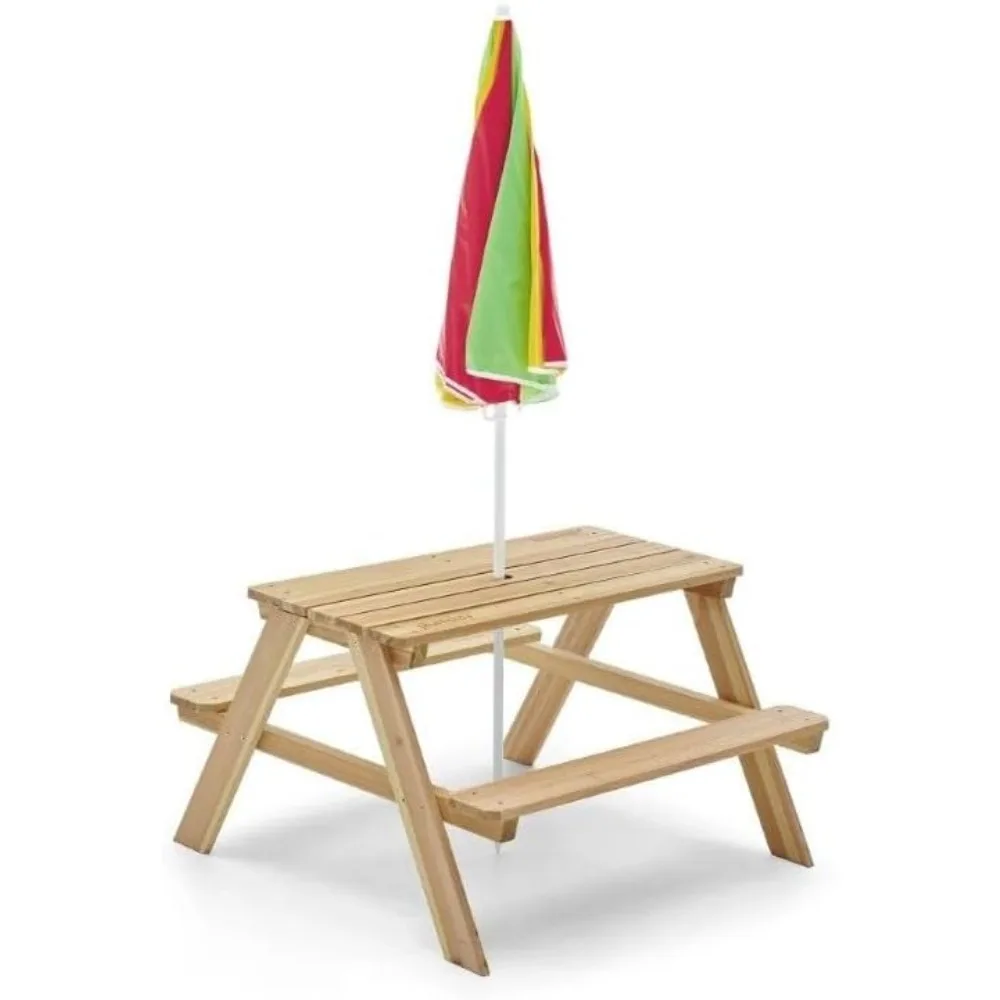 Wooden Kids Picnic Table Outdo - Kids Outdoor Bench With Umbrella 评论和价格