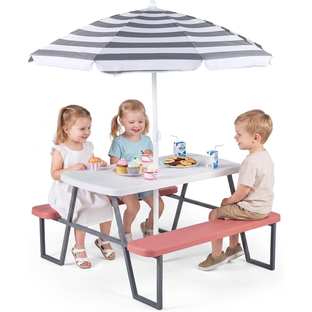 Kids Picnic Table, Toddler Out - Kids Outdoor Bench With Umbrella 评论和价格