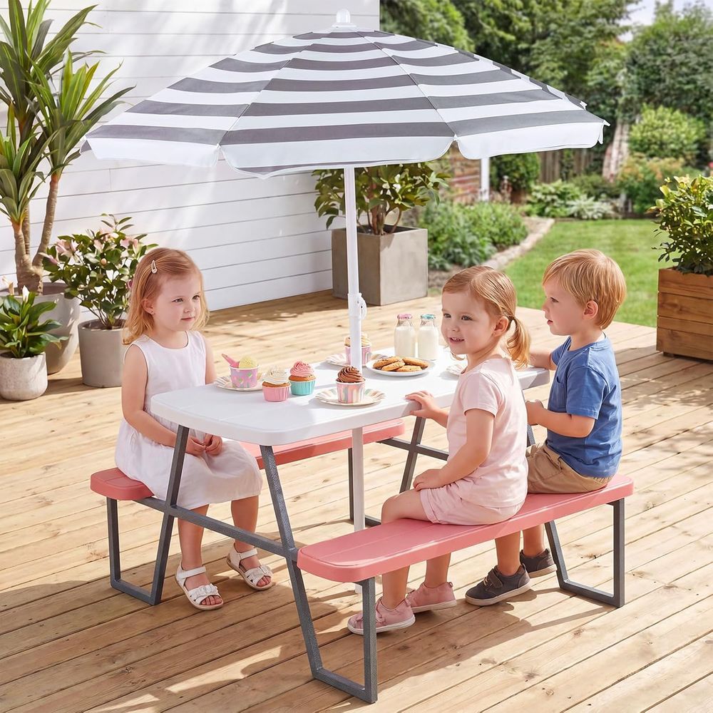 Kids Picnic Table, Toddler Out - Kids Outdoor Bench With Umbrella 评论和价格