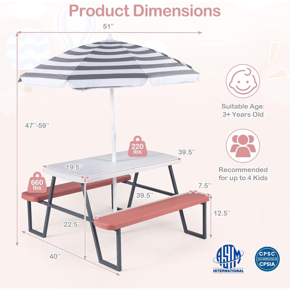Kids Picnic Table, Toddler Out - Kids Outdoor Bench With Umbrella 评论和价格